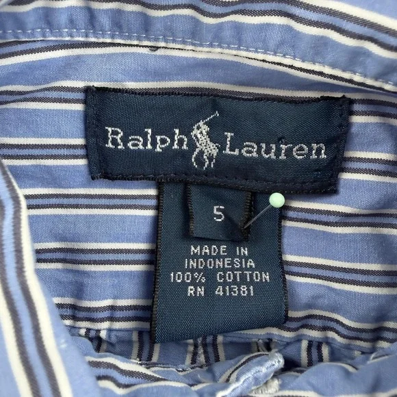 Ralph Lauren Shirt Boys 5 Blue Stripe Button Down Long Sleeve Dress Casual - Picture 4 of 8